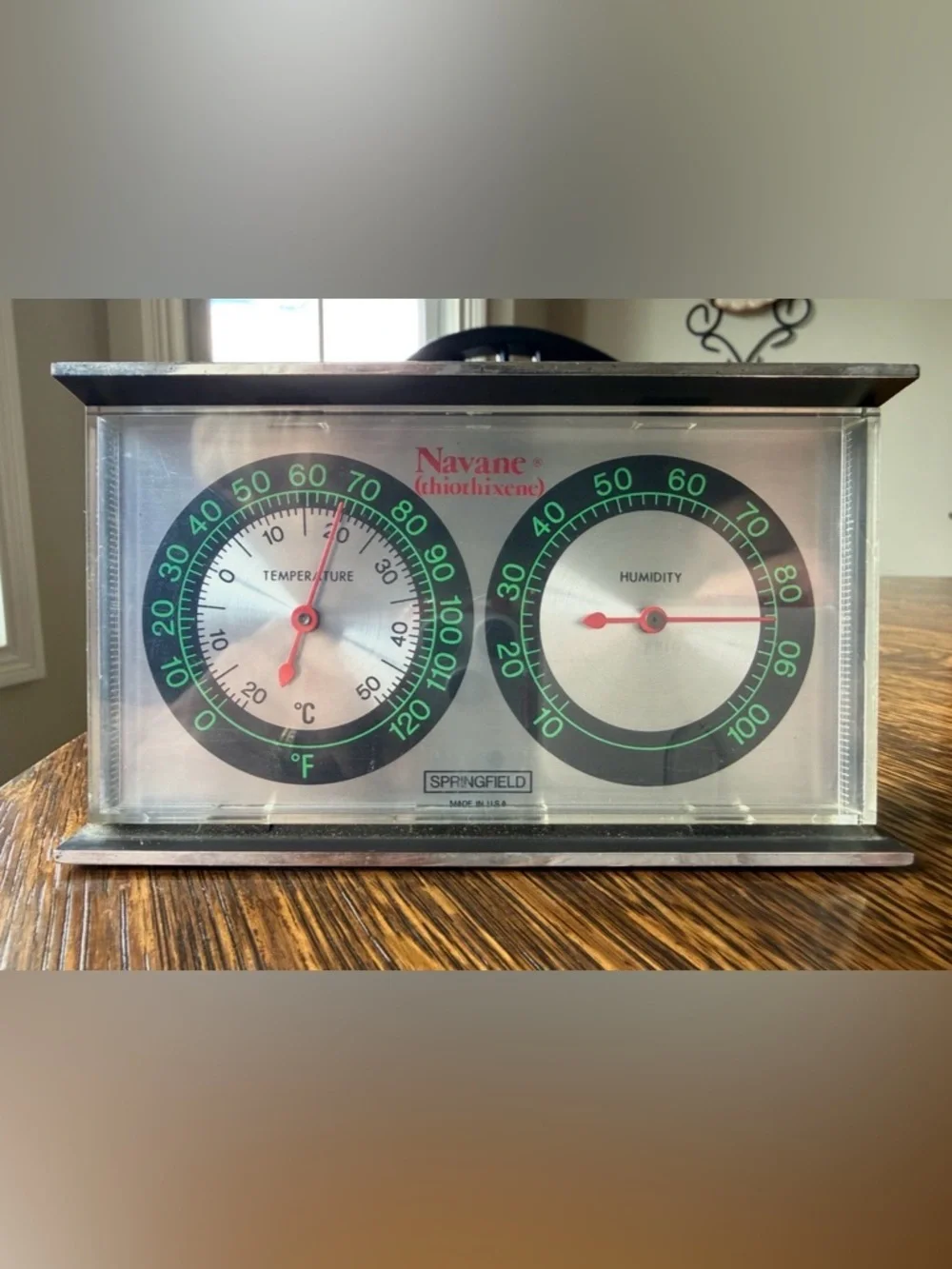 Vintage MCM Thermometer Hygrometer Navane Pharmaceutical Advertising Decor. BR